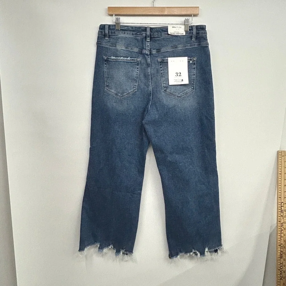 Mica Denim Super High Vintage Crop Flare Jeans 32 Medium Wash Distressed NWT